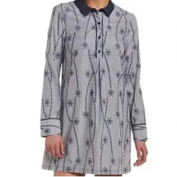 BCBGeneration Floral Striped Long  Sleeve Coastal Shift Dress Blue Size M - Picture 1 of 14